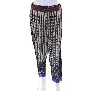 Giada Forte Womens Printed High Rise Pull On Sheer Pants Beige Navy Size 1